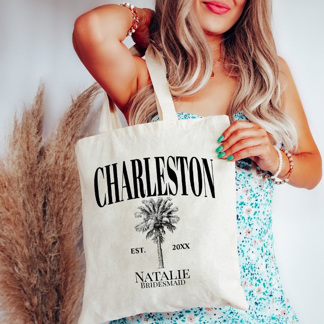 Luxe Palm Trees Charleston Coastal Bachelorette Tote Bag (Creator Uploaded)