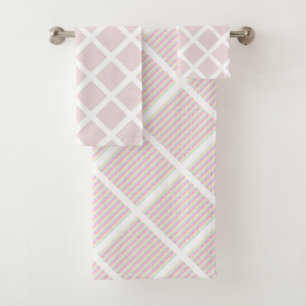 LUXE PASTEL CHEVRON WHITE GRID BATH TOWEL SET