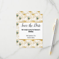 LUXE PEACOCK FEATHER GOLD SAVE THE DATE