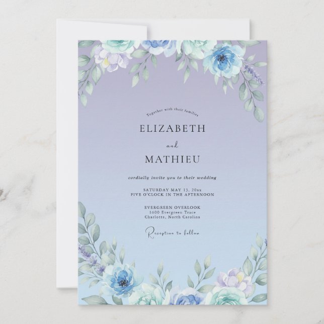 Luxe Periwinkle Wildflower Wedding Invitation (Front)