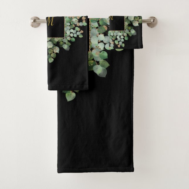 LUXE PERSONALISED EUCALYPTUS BLACK BATH TOWEL SET (Insitu)