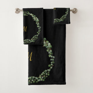LUXE PERSONALISED EUCALYPTUS BLACK FULL WREATH BATH TOWEL SET