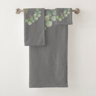 LUXE PERSONALISED EUCALYPTUS GREY WREATH  BATH TOWEL SET