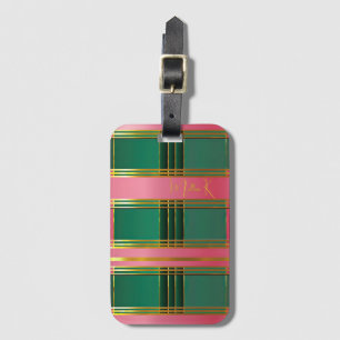 Luxe Pink and Green Colour Block Monogram Luggage Tag