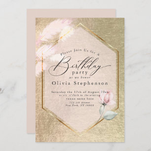 Luxe Pink Gold Floral Birthday Invitation