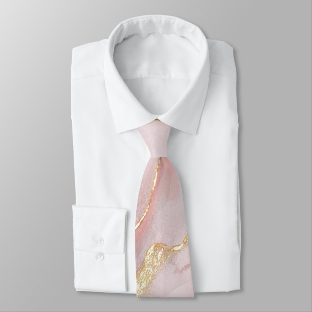 LUXE PINK GOLD MARBLE INSPIRED TIE (Tied)