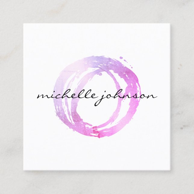 Luxe Pink Painted Circle Designer Logo Square Business Card (Front)