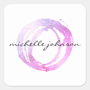 Luxe Pink Painted Circle Designer Logo Square Sticker