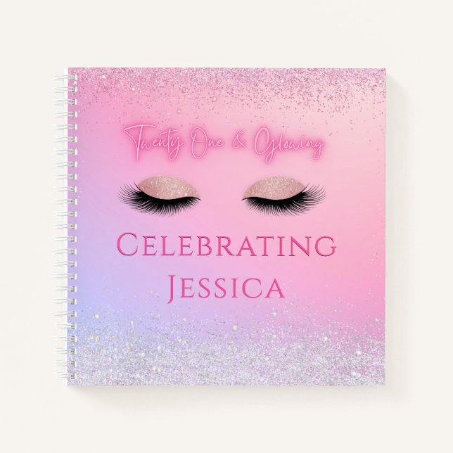 Luxe Pink Twenty One & Glowing 21st Birthday Notebook (Front)