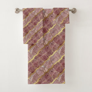 Luxe Plum and Gold Marble Towel Set