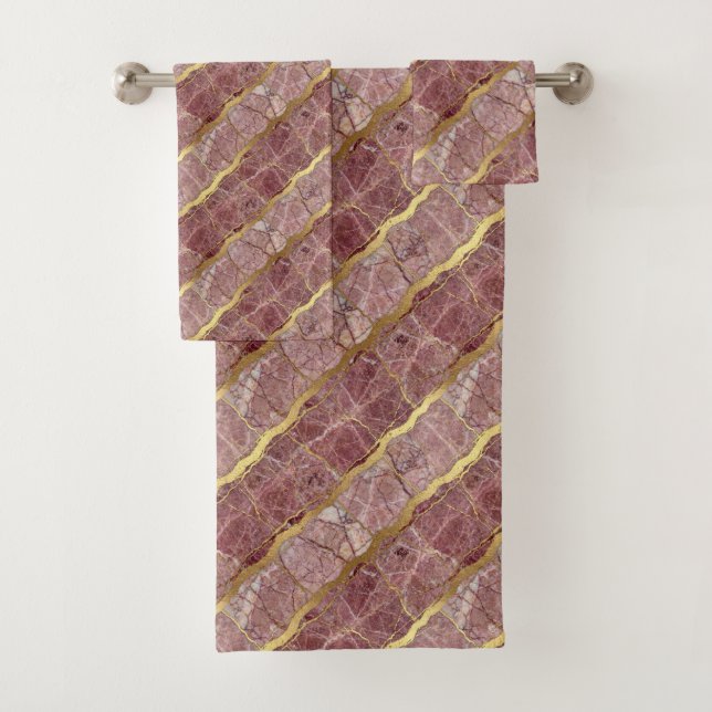Luxe Plum and Gold Marble Towel Set (Insitu)