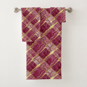 Luxe Plum and Gold Marble Towel Set