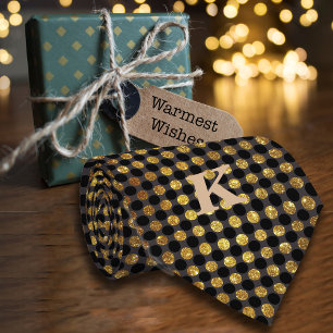 Luxe Polka Dots Personalize Name Black Gold Tie