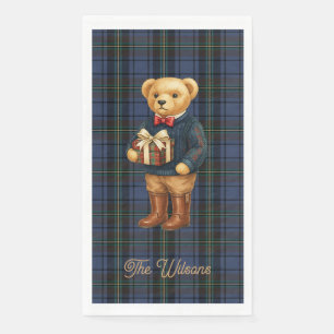 Luxe Preppy Plaid Christmas Teddy Bear Napkin