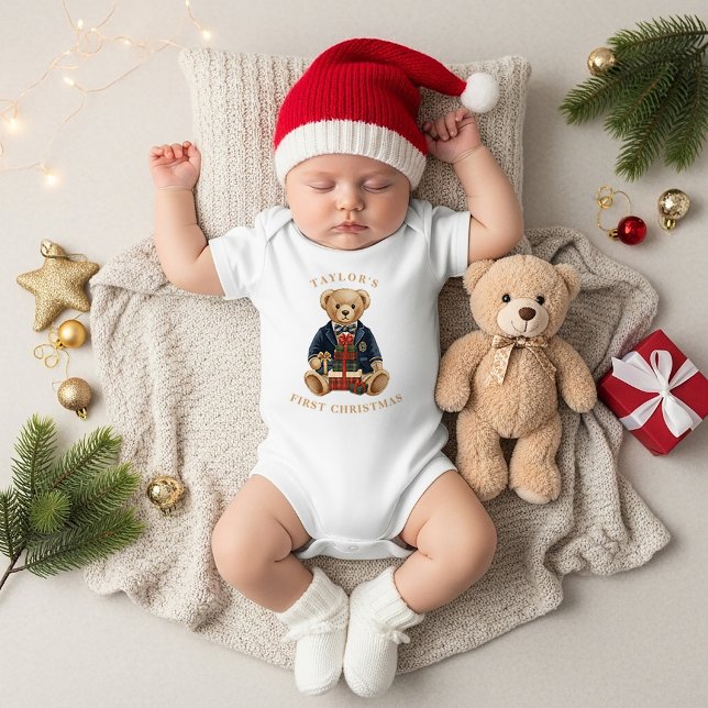 Luxe Preppy Plaid Teddy Bear | 1st Christmas Baby Bodysuit (Creator Uploaded)