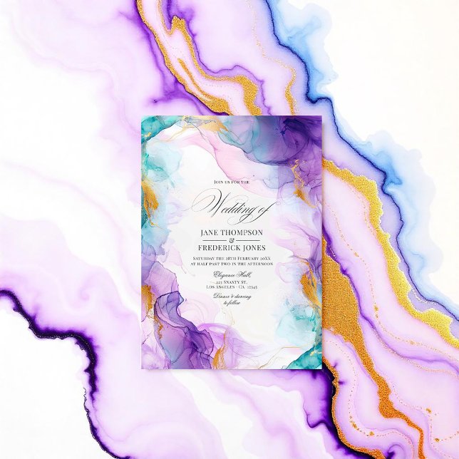 Luxe Purple and Blue Alcohol Ink with Gold Accents Invitation (Luxe Purple and Blue Alcohol Ink with Gold Accents Invitation)