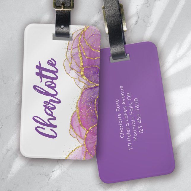 Luxe Purple Gold Personalised Luggage Tag (Creator Uploaded)