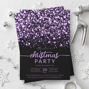 Luxe Purple Winter Shiny Stars Company Xmas  Invitation