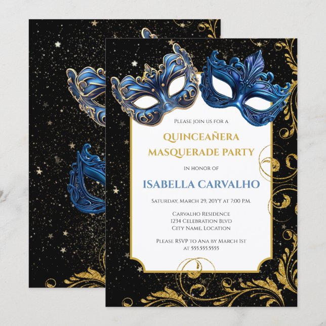 Luxe Quinceañera Masquerade Party Invitation (Front/Back)