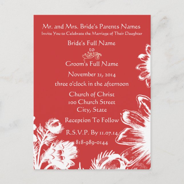 Luxe Radiance Coral Pink Floral Budget Friendly Invitation Postcard (Front)