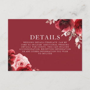 Luxe Radiance Ruby Red Roses Bloom Wedding Details Enclosure Card