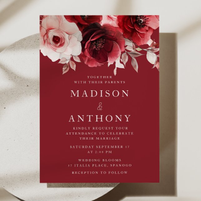 Luxe Radiance Ruby Red Roses Bloom Wedding Invitation (Creator Uploaded)