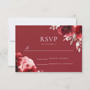 Luxe Radiance Ruby Red Roses Bloom Wedding RSVP Card