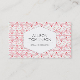 Luxe Red and White Art Deco Pattern Business Card