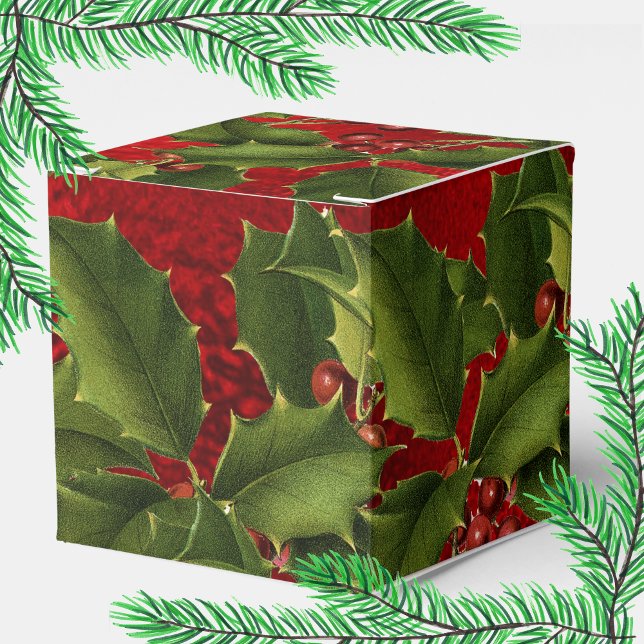 Luxe Red Foil, Green Holly, Red Berries Favour Box (Creator Uploaded)