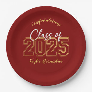 Luxe Red & Gold Graduation Party Plates
