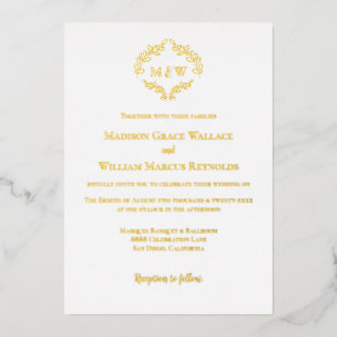 Luxe Romantic Wreath Monogram White Gold Wedding