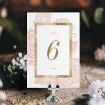 Luxe rose blush gold vintage botanical wedding table number<br><div class="desc">Bold faux gilded gold frame surrounded by vintage botanical floral in pastel blush pink and white,  elegant and classic. Great for modern classic wedding,  vintage wedding in spring. Customising the flower colour as you wish. 
See all the matching pieces in the collection.</div>