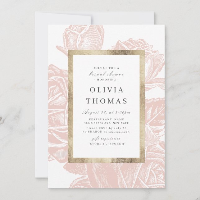 Luxe rose blush gold vintage Bridal Shower Invitation (Front)