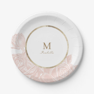 Luxe rose blush gold vintage bridal shower paper plate