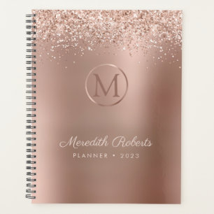 Luxe Rose Gold Blush Glitter Metallic Monogram Planner