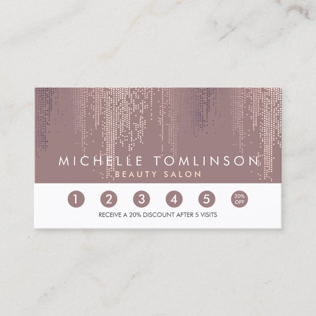 Luxe Rose Gold Confetti Rain Pattern Loyalty Card (Front)