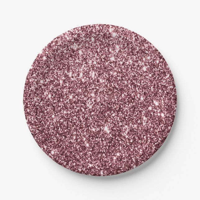 Luxe Rose Gold Glitter Party Paper Plate (Front)
