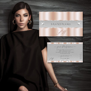 Luxe Rose Gold Light Grey Sparkle Jewels Monogram Business Card