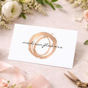 Luxe Rose Gold Painted Circle Floral Designer Business Card