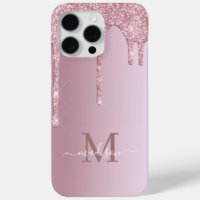 Luxe Rose Gold Pink Dripping Glitter Monogram