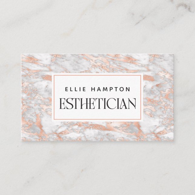 Luxe Rose Gold Pink Marble Beauty Aesthetician  Business Card (Front)