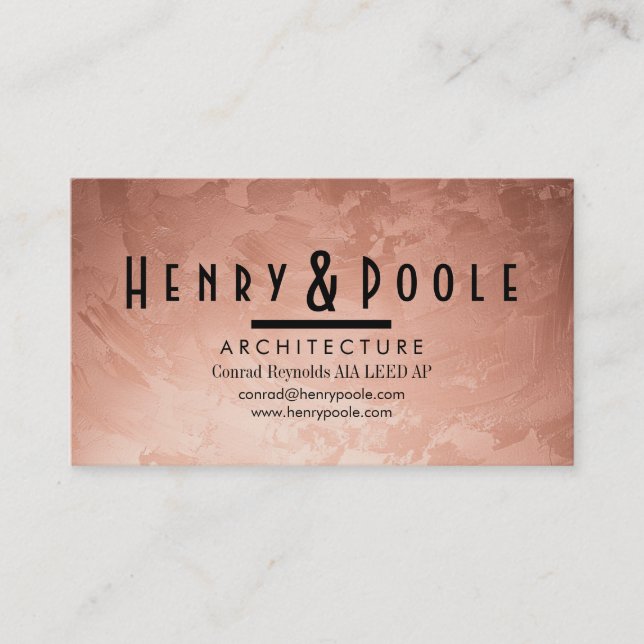 Luxe Rose Gold Venetian Plaster & Designers Business Card (Front)