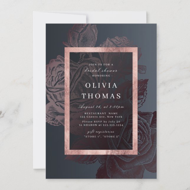 Luxe rose gold vintage botanical Bridal Shower Invitation (Front)