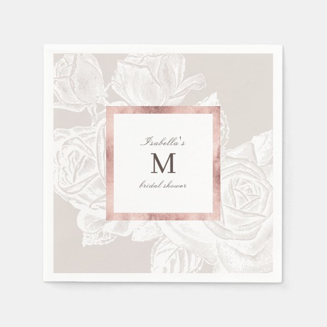 Luxe rose gold vintage botanical bridal shower napkin (Front)
