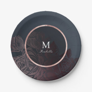 Luxe rose gold vintage botanical bridal shower paper plate