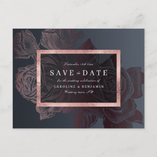 Luxe rose gold vintage botanical save the date announcement postcard