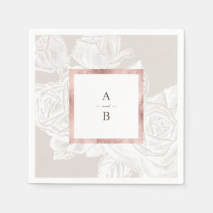 Luxe rose gold vintage botanical wedding monogram napkin
