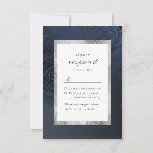 Luxe rose navy silver vintage botanical wedding RSVP card