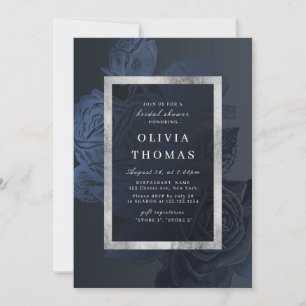 Luxe rose navy vintage botanical Bridal Shower Invitation