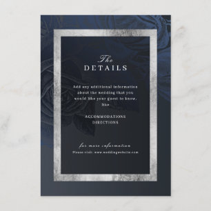Luxe rose navy vintage botanical wedding details enclosure card